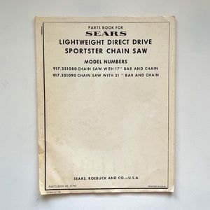 Parts Book For Sears Lightweight Direct Drive Sportster Chain Saw